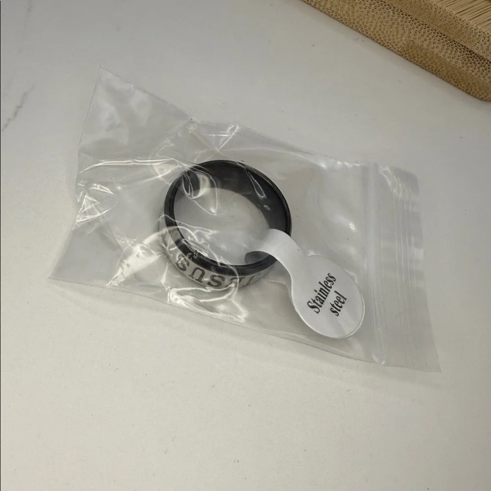 Black Stainless and Silver Color Jesus Cross Ring Size 9